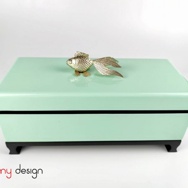 Light green rectangular box attached with fish included with stand 30x13xH9.5cm